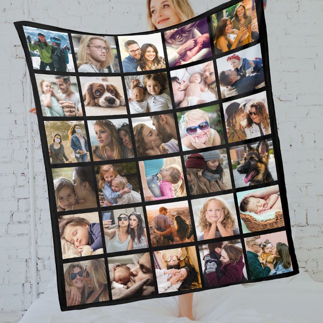 30 Square Photo Collage Template Fleece Blanket (Creator Uploaded)