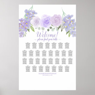 30 Table Lavender Floral Wedding Seating Chart
