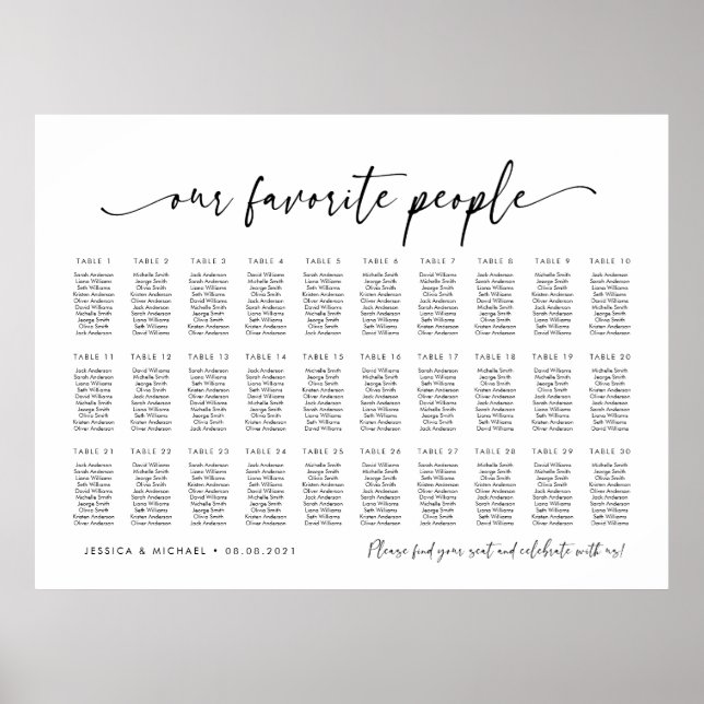 30 Tables Our Favourite People Seating Chart Plan (Front)