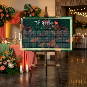 30 Tables Seating Chart Tropical Floral Gold Frame