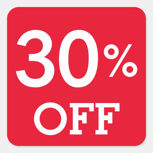 30% Thirty percent OFF discount sale white red  Square Sticker (Front)