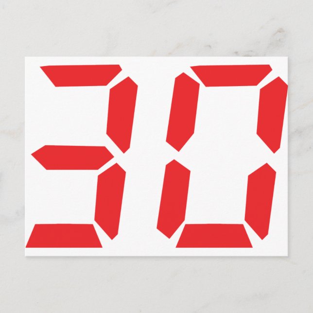 30 thirty red alarm clock digital number postcard (Front)