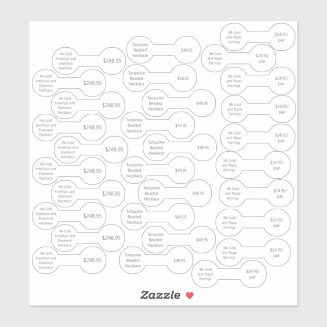 30 White Jewellery Price Tag Barbell Sticker Set (Sheet)