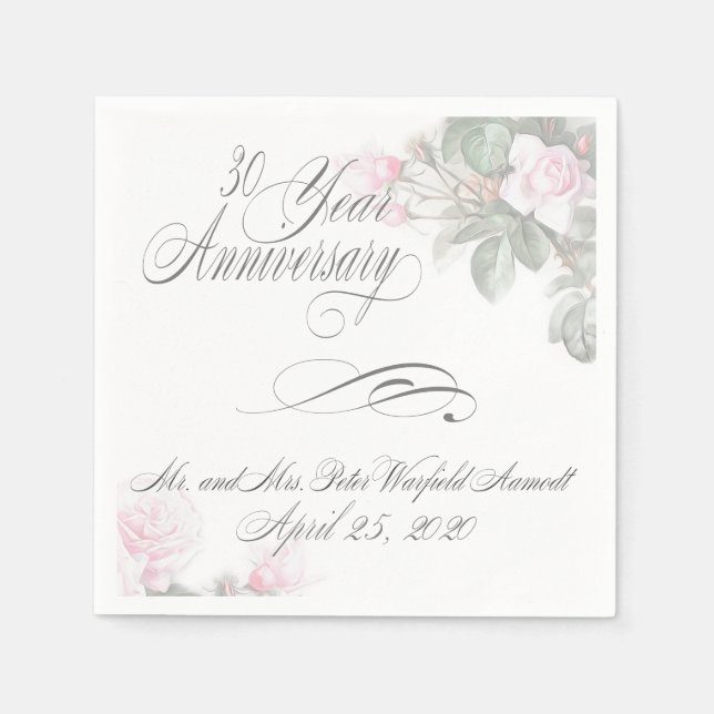 30 Year Anniversary Pink Roses Karen Napkin (Front)