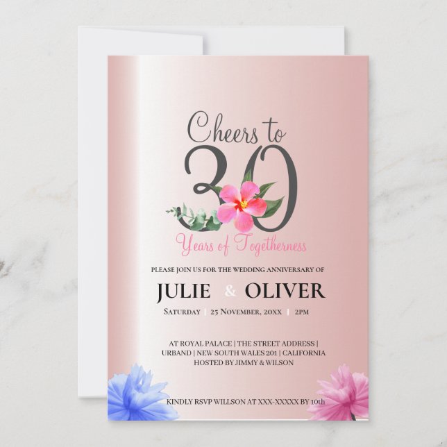 30  Years marriage Anniversary Invitation  Floral (Front)