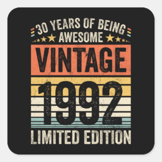 30 Years Of Being Awesome Vintage 1992 Square Sticker
