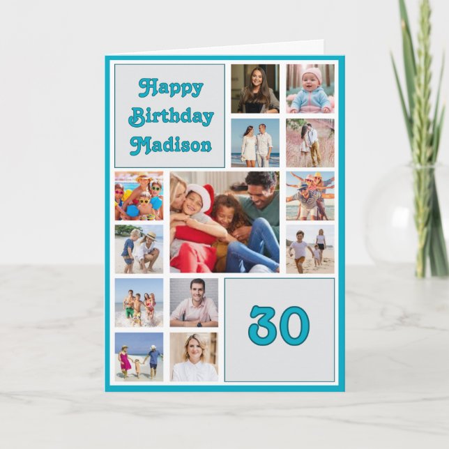 30 years (or any age) birthday photo collage card (Front)