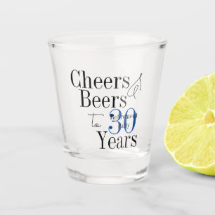 30 Years Retirement Cheers Beers Blue Party Favor Shot Glass
