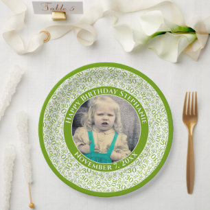 30 Your Photo Random Number Pattern Green/White Paper Plate