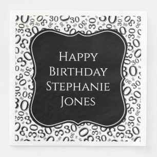 30h Birthday Black/White Bracket Number Pattern Napkin