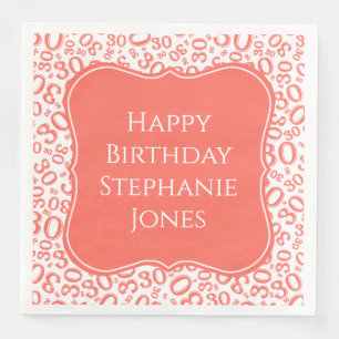 30h Birthday Coral/White Bracket Number Pattern Napkin
