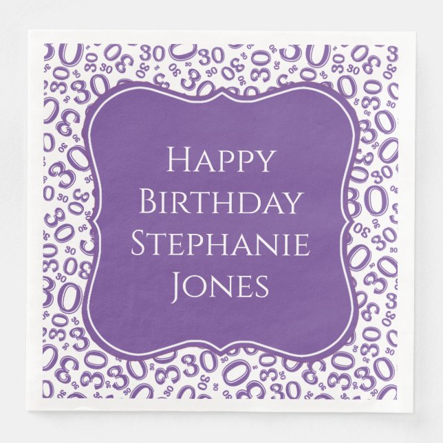 30h Birthday Purple/White Bracket Number Pattern Napkin (Front)