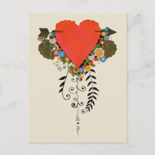 30s Valentine Heart in Red Holiday Postcard