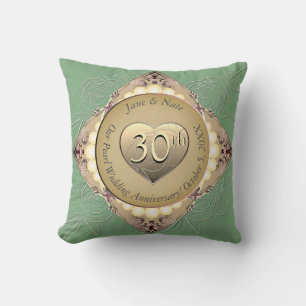 30th/12th Pearl & Green Anniversary Throw Pillow