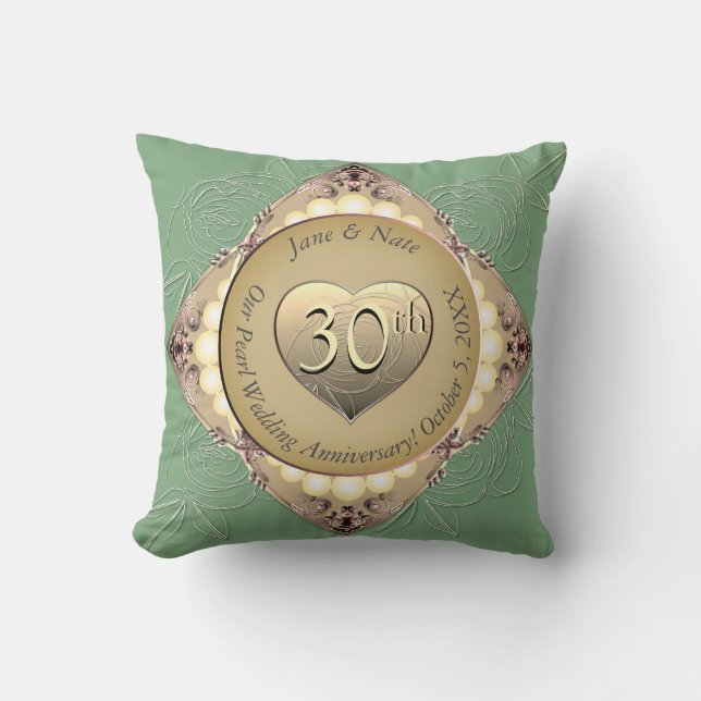 30th/12th Pearl & Green Anniversary Throw Pillow (Front)