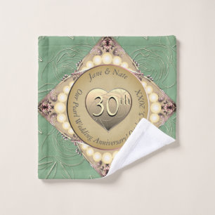 30th/12th Pearl & Green Wedding Anniversary  Bath Towel Set