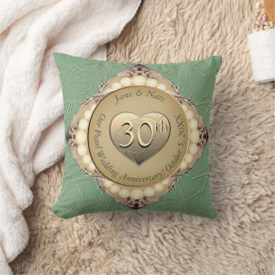 30th/12th Pearl & Green Wedding Anniversary  Cushion