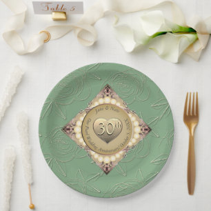 30th/12th Pearl & Green Wedding Anniversary  Paper Plate
