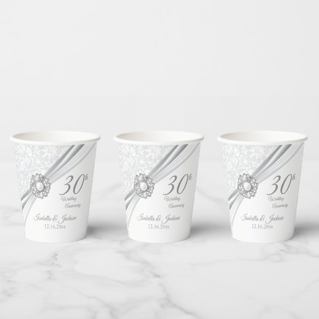 30th Anniversary / Birthday - Personalise Paper Cups (Multi)