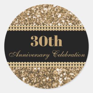 30th Anniversary Celebration Gold Glitter Pearls Classic Round Sticker
