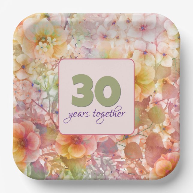 30th Anniversary Cosmos Floral Design Paper Plate (Front)