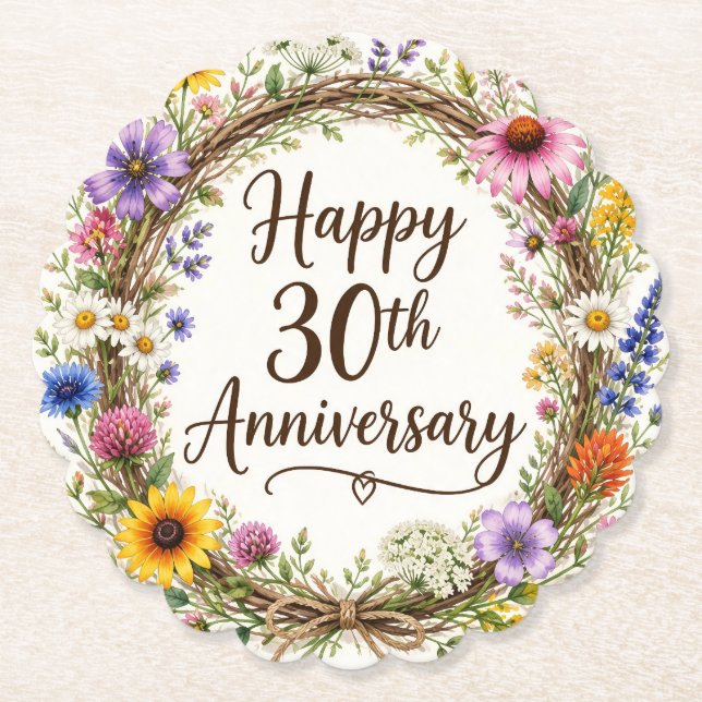 30th Anniversary Floral Paper Coaster (Front)