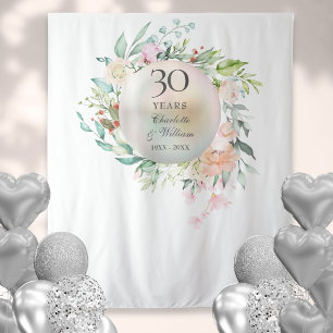 30th Anniversary Floral Pearl Photo Booth Backdrop Tapestry