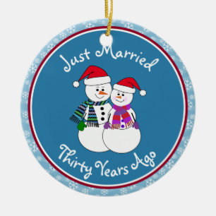 30th Anniversary Gift Fun Snow Couple Ceramic Tree Decoration