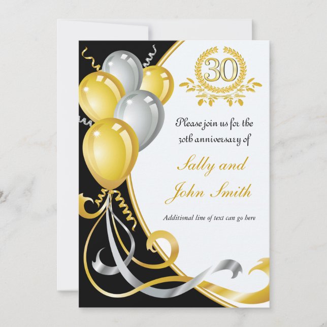 30th Anniversary Gold & Silver Birthday Invitation (Front)