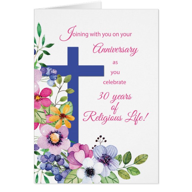 30th Anniversary Nun Religious Life Cross, Flowers (Front)