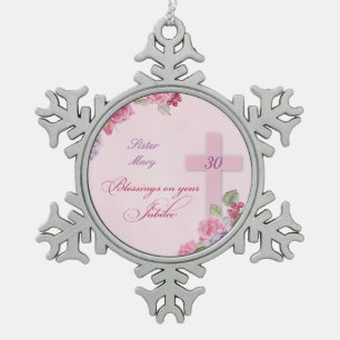 30th Anniversary of Religious Life Catholic Nun Snowflake Pewter Christmas Ornament
