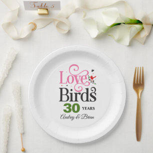 30th Anniversary (or any year) Love Birds Paper Plate