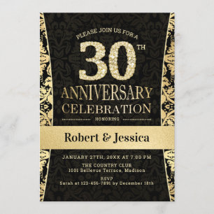 30th Anniversary Party - Gold Black Invitation