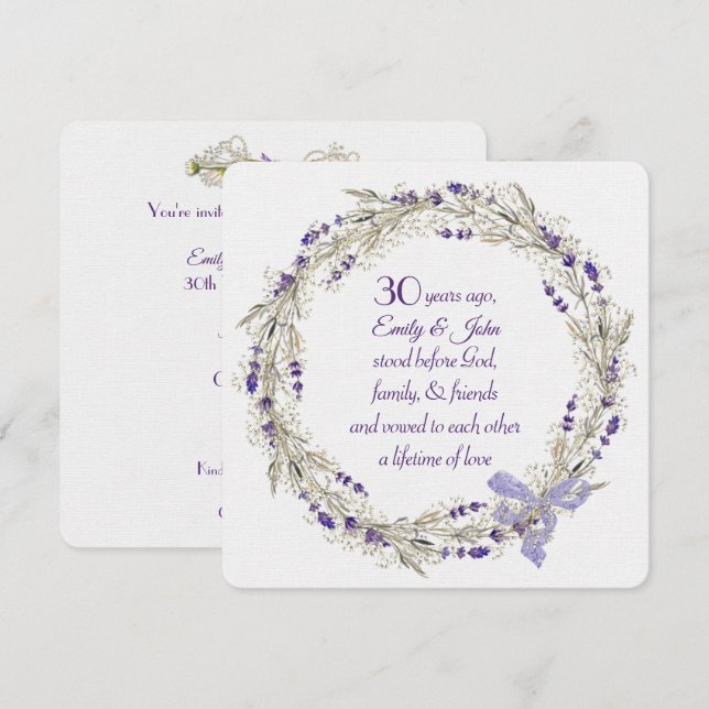 30th Anniversary Party Lavender Wreath Invitation (Front/Back)