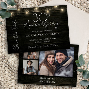 30th Anniversary Party Rustic Wood Lights Save The Date