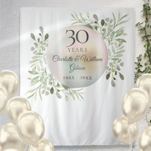 30th Anniversary Pearl Greenery Photo Backdrop Tapestry