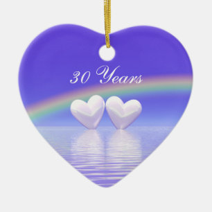 30th Anniversary Pearl Hearts Ceramic Tree Decoration