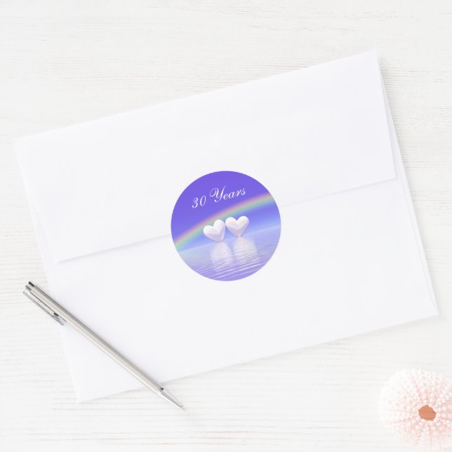 30th Anniversary Pearl Hearts Classic Round Sticker (Envelope)