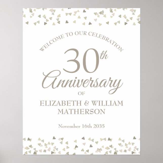 30th Anniversary Pearl Love Hearts Welcome Sign (Front)