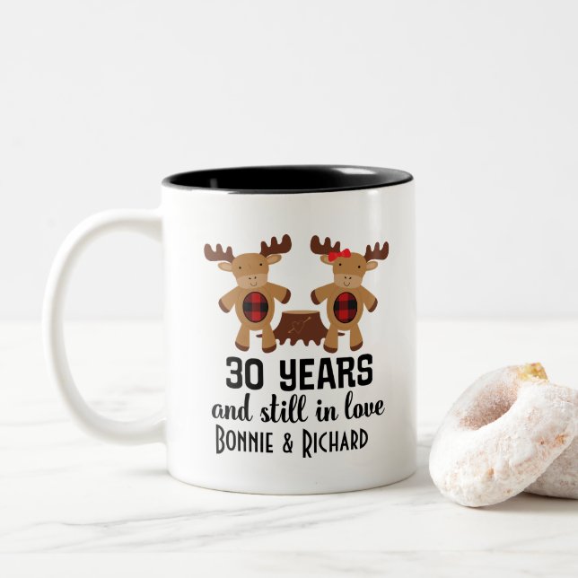 30th Anniversary Personalised Couples Mug Gift (With Donut)