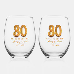 30th Anniversary Personalised Stemless Wine Glass