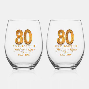 30th Anniversary Personalised Stemless Wine Glass