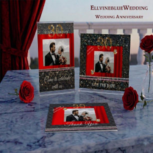 30th Anniversary Photo Party   Pearl & Red Silk Invitation