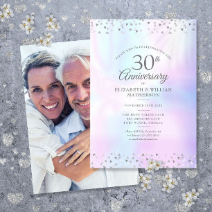 30th Anniversary Photo Pearl Hearts Confetti Invitation