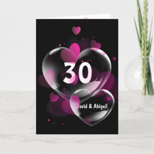 30th Anniversary Pink Heart Bubbles on Black Card