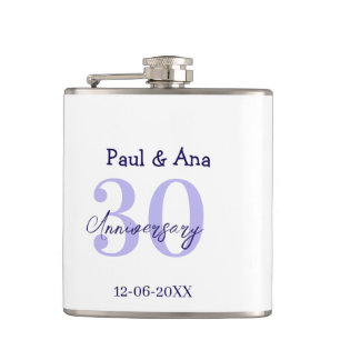 30th anniversary purple bold letter name simple re hip flask