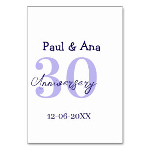 30th anniversary purple bold letter name simple re table number