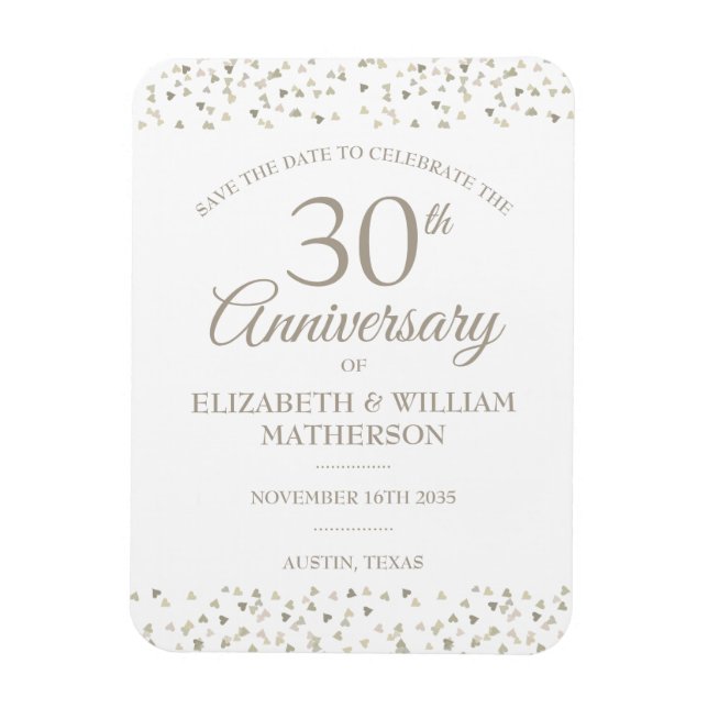 30th Anniversary Save the Date Hearts Confetti Magnet (Vertical)