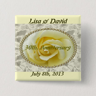 30th Anniversary save the date yellow rose  Button