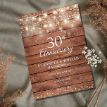 30th Anniversary String Lights Wood Save the Date Announcement Postcard<br><div class="desc">Featuring pretty string lights and delicate love hearts confetti on a rustic wood background. Personalise with your special thirty years pearl anniversary save the date information in chic lettering. Designed by Thisisnotme©</div>